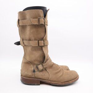 Fiorentini + Baker Eternity Sand Suede Mid-calf Boots Women's 38 Taupe Buckles
